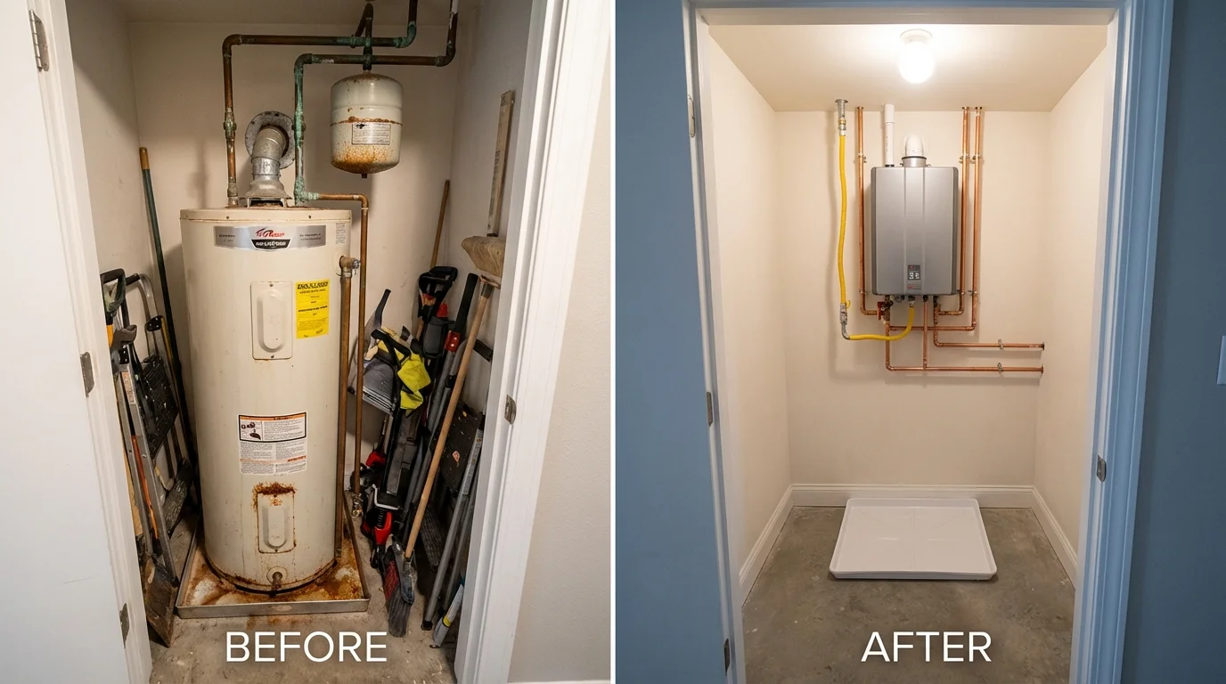 Tank water heater versus wall-mounted tankless unit comparison for Peru, IL homeowners